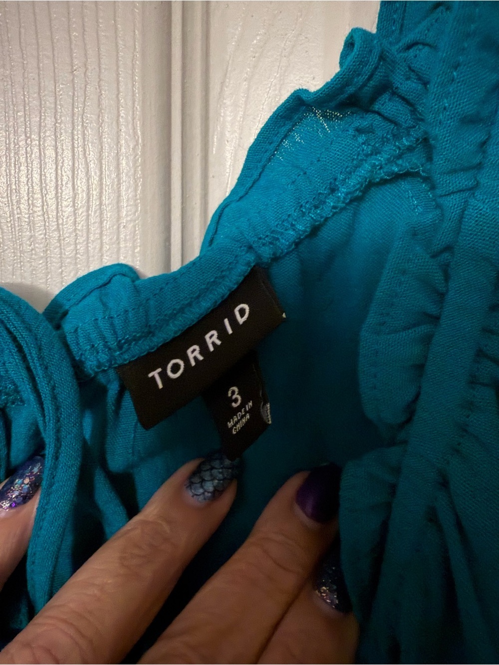 torrid Teal Flutter-Sleeve Peasant Blouse - Picture 3 of 3
